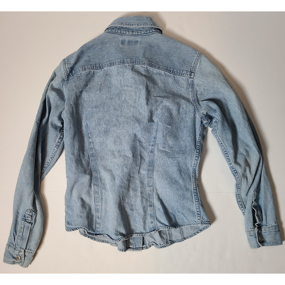 Vintage Ann Taylor Blue Denim Cotton Chambray Button 90s Blouse-Size Medium - Picture 3 of 6